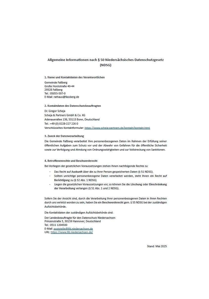 Datenschutz Datenschutz © Gemeinde Faßberg